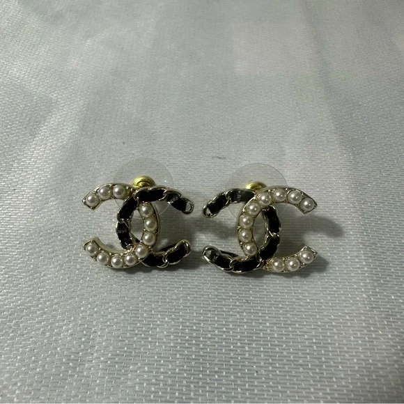 Chanel Gold and Black Pearl Earrings